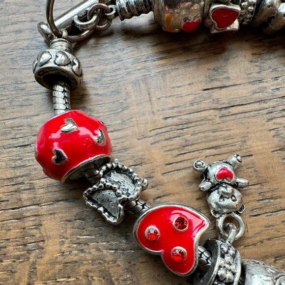 Willabee & Ward February Toggle Charm Bracelet Valentine Heart Red Silver Tone - Picture 3 of 5